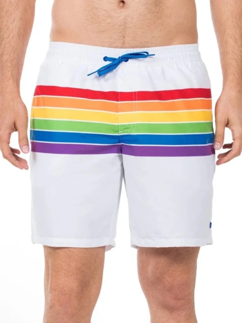 Tipsy Elves Men's White Rainbow Swim Trunks, Size S